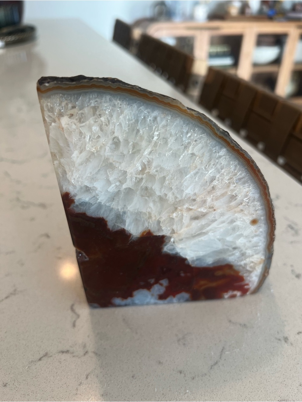 Polished Agate Bookend or Accent piece- White and Brown Natural Stone